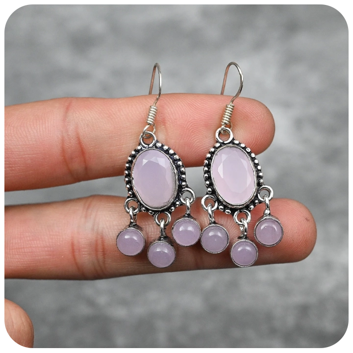 Rose Quartz Earrings – 925 Sterling Silver