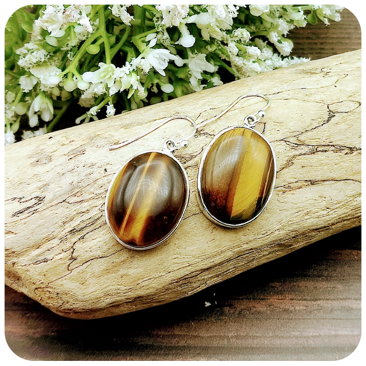 Tiger Eye Earrings – 925 Sterling Silver