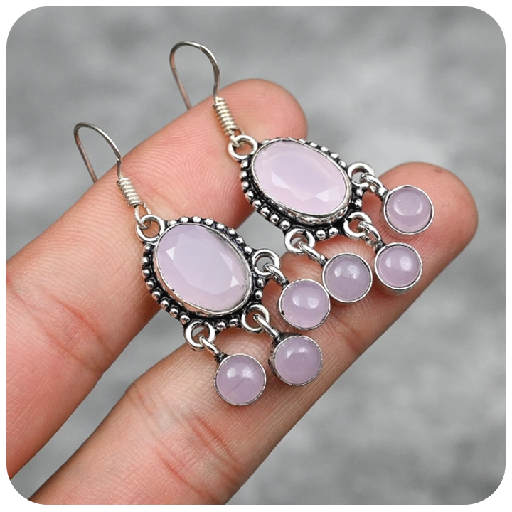Rose Quartz Earrings – 925 Sterling Silver