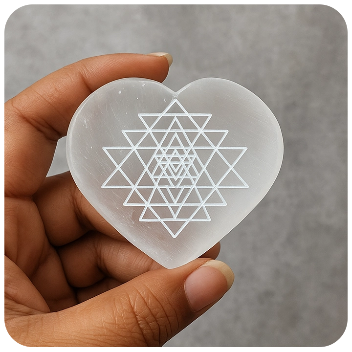Selenite Heart - Sri Chakra