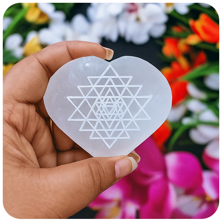 Selenite Heart - Sri Chakra