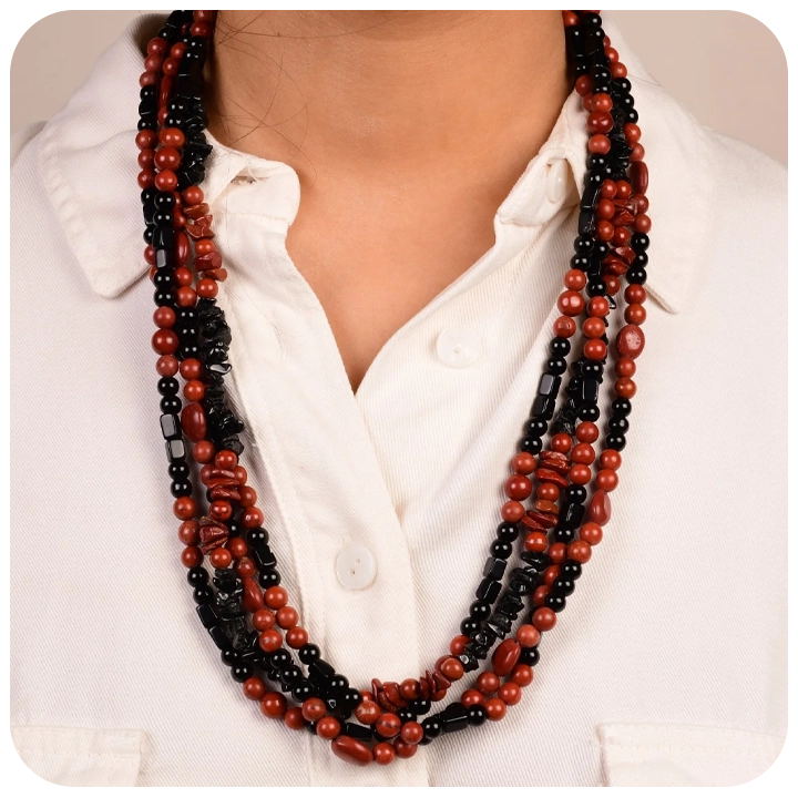 Black Tourmaline and Picture Jasper Necklace