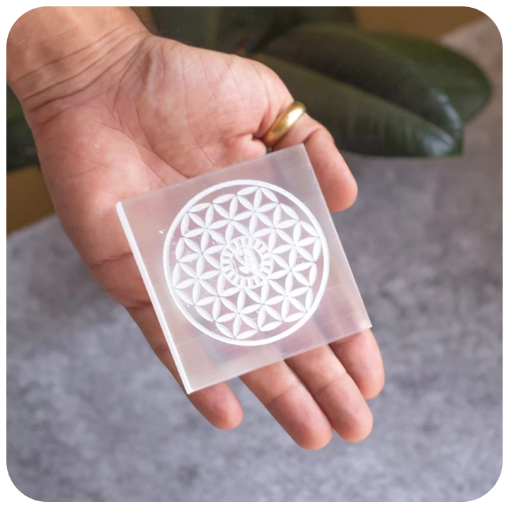 Bracelet Charging Selenite Plate- Eye of Horus (3x3 Inches)