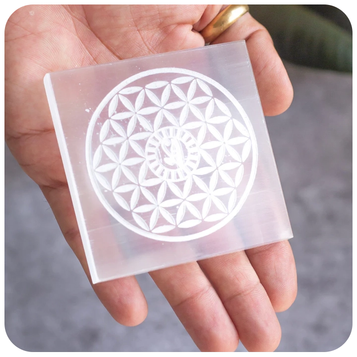 Bracelet Charging Selenite Plate- Eye of Horus (3x3 Inches)