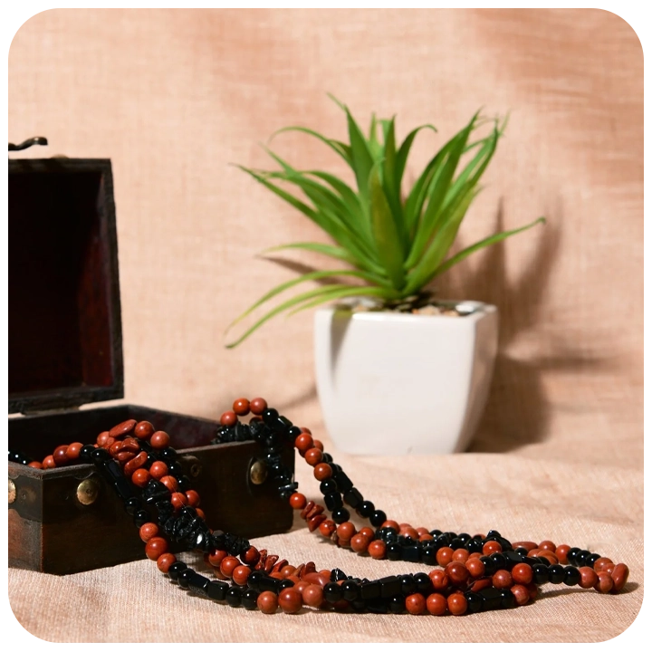 Black Tourmaline and Picture Jasper Necklace