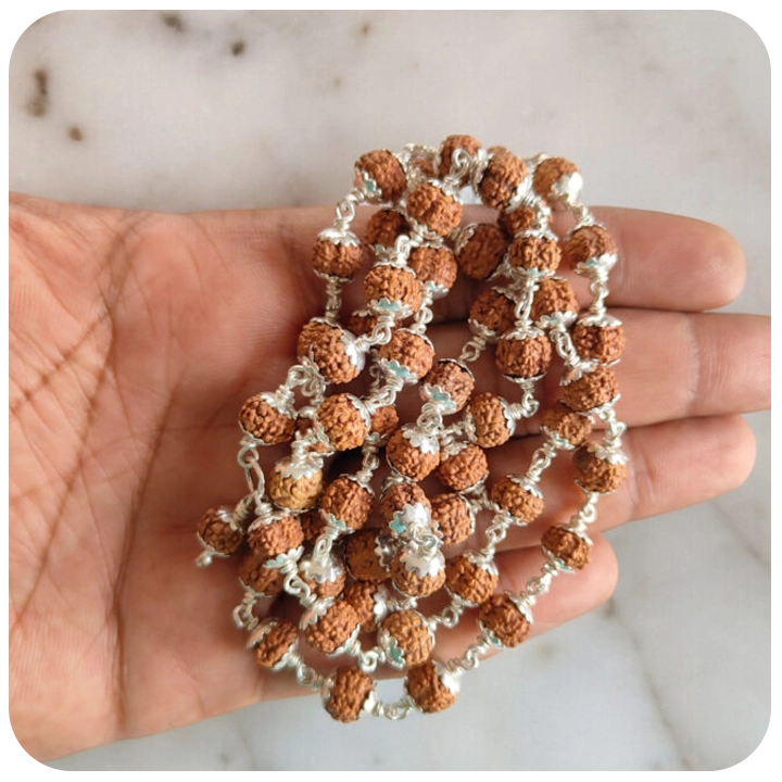 Divine Resonance Pure silver Rudraksha Mala - Certified (54 Beads)